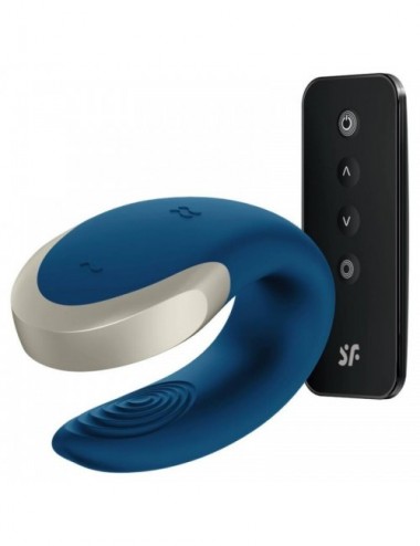 Sextoys - Vibromasseurs - Vibromasseur SATISFYER DOUBLE LOVE LUXURY PARTNER - BLEU - SATISFYER CONNECT